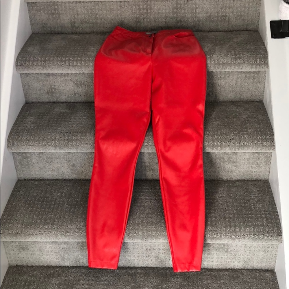 Red vegan Leather pants